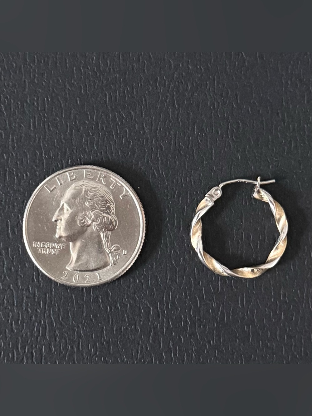 Solid 14k Two-Tone White & Yellow Gold Twisted Hoop Earrings | 0.98 Grams - Picture 4 of 9